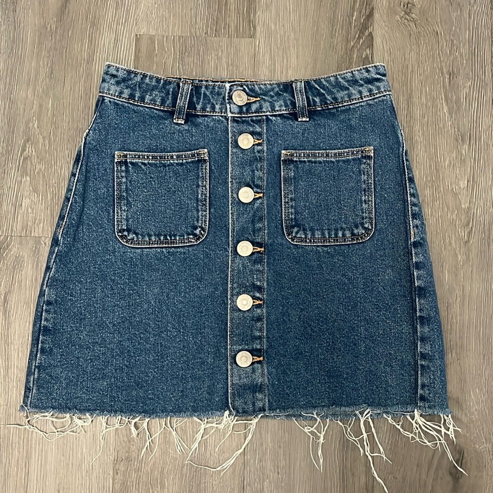 Zara Dark Blue Denim Button-Front Mini Skirt